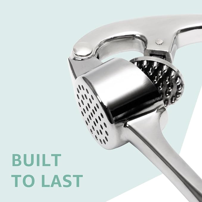 GD Premium Garlic Press Set – Rust-Proof Stainless Steel Garlic Mincer Tool – Easy-Squeeze, Easy-Clean with Soft Ergonomic Handle – Dishwasher Safe, Includes Silicone Peeler & Brush (Imperial Silver)