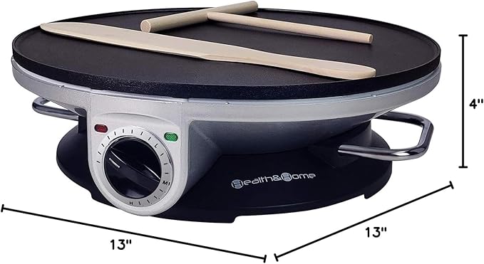 Health and Home Crepe Maker - 13 Inch Crepe Maker & Electric Griddle & Non-stick Pancake Maker-Crepe Pan (Silver-A)