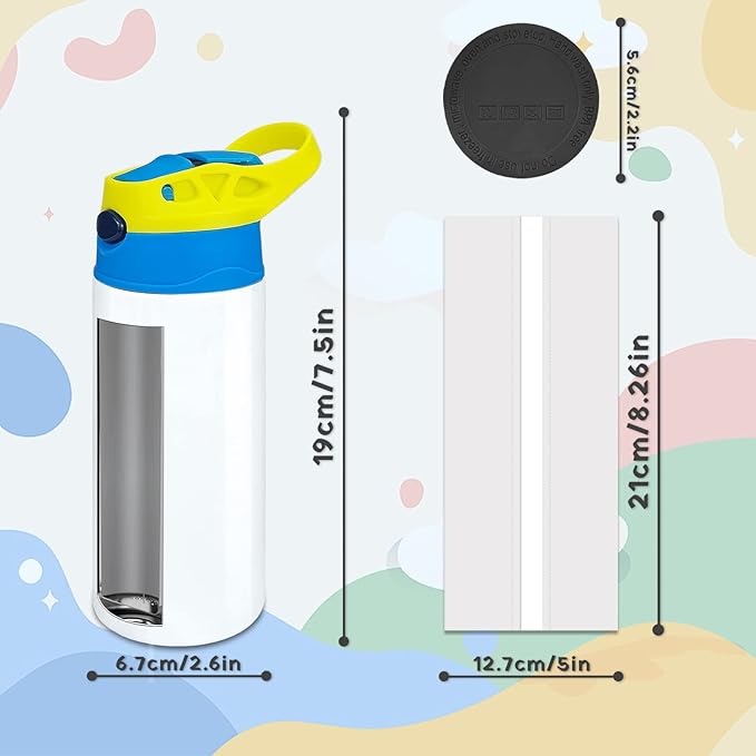 Kids Sublimation Tumbler,12oz Sublimation Water Bottle Blanks,Straight Stainless Steel Todder Sippy Cup,Double Wall Insulated Sippy Tumbler with Handle,Shrink Films,Leak Proof (Yellow)
