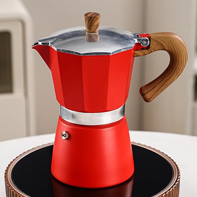 Coffee Pot, Moka Pot Italian Coffee Maker 6 cup/10 OZ Stovetop Espresso Maker for Gas or Electric Ceramic Stovetop Camping Manual Cuban Coffee Percolator for Cappuccino or Latte - Red