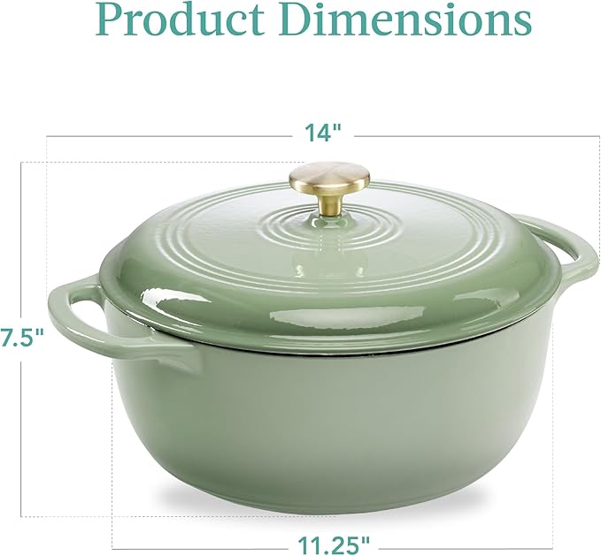 Best Choice Products 6 Quart Enamel Cast-Iron Round Dutch Oven, Family Style Heavy-Duty Pre-Seasoned Cookware for Home, Kitchen, Dining Room, Oven Safe w/Lid, Dual Handles - Sage Green