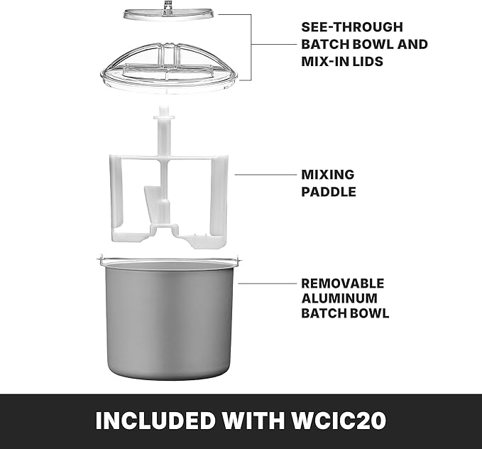 Waring Commercial WCIC20 2 Quart Capacity Ice Cream Maker with Built in Compressor, 180W, 120V, 5-15 Phase Plug