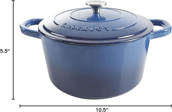 Crock-Pot Artisan 7-Quart Round Enameled Cast Iron Dutch Oven – Sapphire Blue, Durable Heavy-Duty Cookware for Slow Cooking, Baking, Roasting with Lid