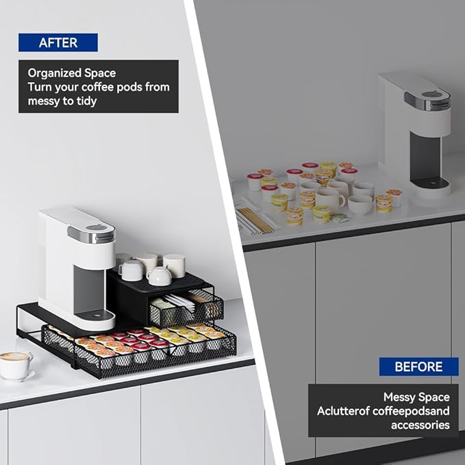 K Cup Organizer for Coffee Station - Sturdy Machine Base 60 Coffee Pod Storage Drawer, Non-Sagging Stand Compatible with Keurig K-Cup Pods, Anti-Vibration, No Assembly (Black)