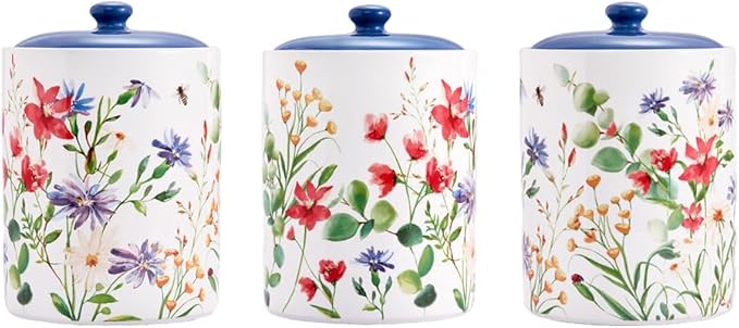 Bico Summer Provence Ceramic Air Tight 9 inch Cookie jar, for holding coffee, powder, tea, spices, Microwave and Dishwasher Safe