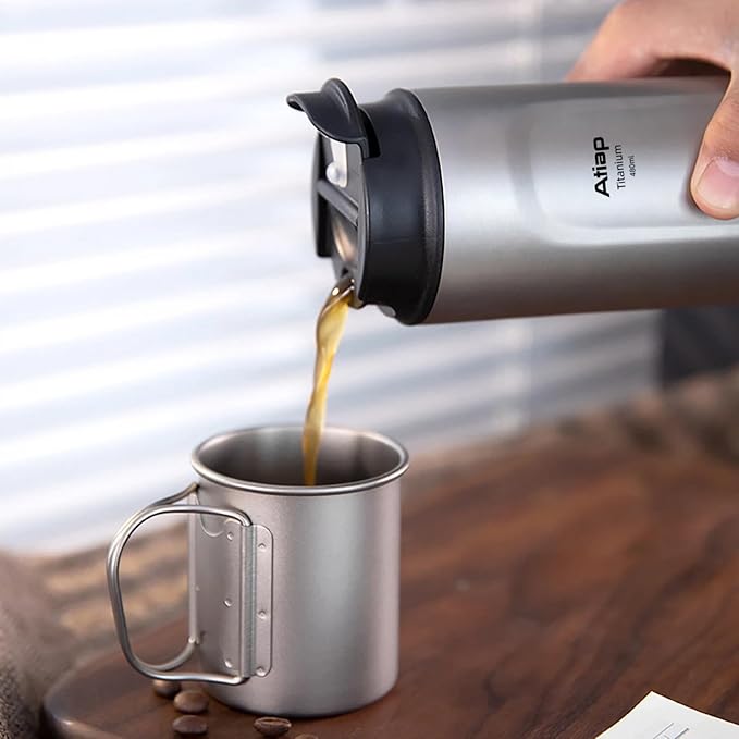 Titanium Water Bottle French Press Pot Milk Frother Coffee Cups Double Layer Thermal Insulation (sandblasted)