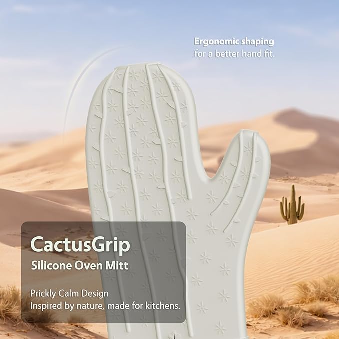 UMIRRO Cactus Silicone Oven Mitt 2-Pack Set, Heat Resistant, Non-Slip Grip for Kitchen Use, Safe for Cooking Baking & Grilling, Cute Kitchen Accessories, 13", Sage Green