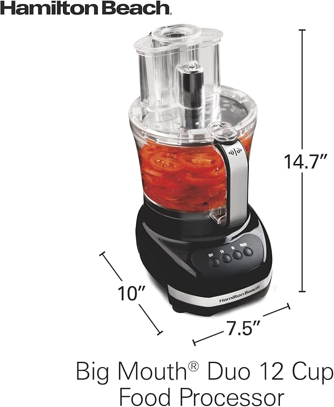 Hamilton Beach Big Mouth Duo Plus 12 Cup Food Processor & Vegetable Chopper with Additional Mini 4 Cup Bowl, Black (70580)