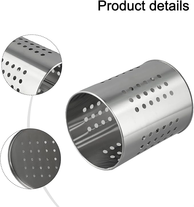 FABULETTA Stainless Steel Utensil Holder for Kitchen Countertop, Cutlery Drainer Rack with Drain Hole, Rust-Resistant Vertical Organizer Stand for Spoons and(Silver Small)