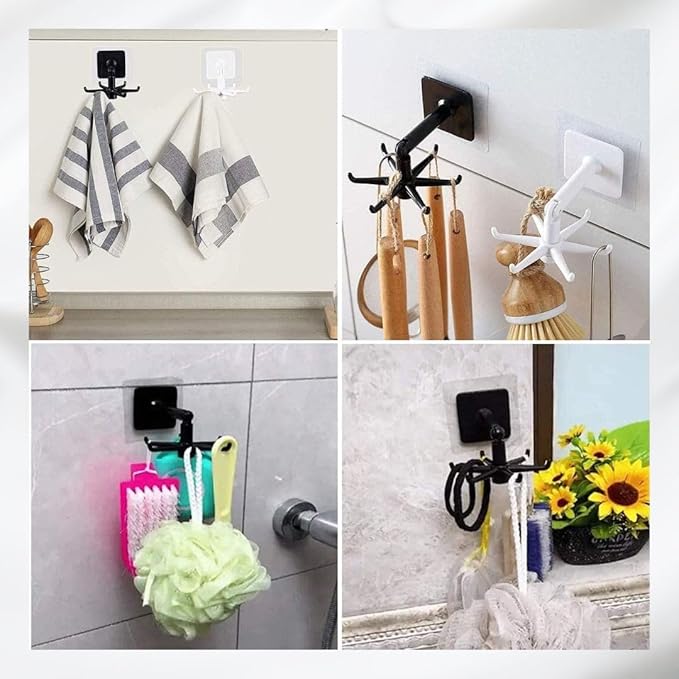 Hanging Utensil Holder Hooks for Kitchen | Utensil Hanger Wall Mount 360 Degrees Rotating and Folding Hook | (Pack-2)
