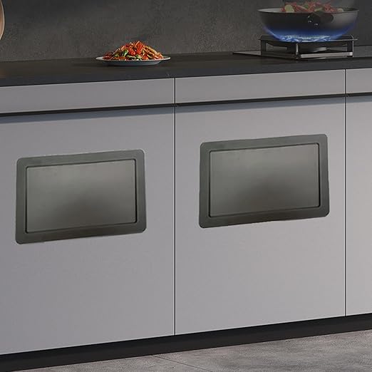 Stainless Steel Built-in Push Cover Trash Can Lid for Kitchen Countertop, Square Embedded Garbage Can with Side Mount Trash Chute