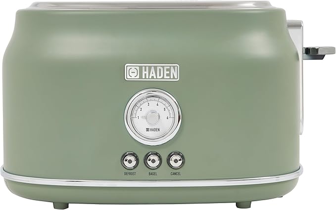 Haden Dorset 2 Slice Wide Slot Stainless Steel Toaster with Adjustable Browning Control & Non Slip Feet, Cedar Green & Chrome