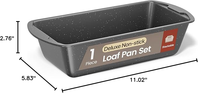 Nonstick Loaf Pan Set Pack of 1, Carbon Steel 11" Large Baking Bread Pan, Oven Safe Up to 450°F, PFOA, PFOS, PTFE Free, Space Saving Stackable Design, Stain Resistant, Dishwasher Friendly, Gray Marble