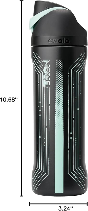 Owala TRON FreeSip Insulated Stainless Steel Glow in the Dark Water Bottle with Straw for Sports and Travel, BPA-Free, 24 oz, Black