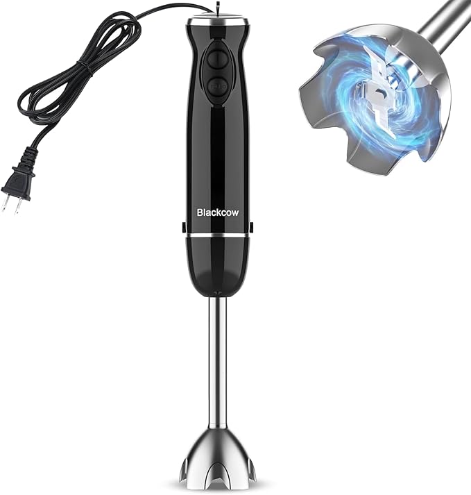 Blackcow Immersion Blender Handheld,500W Electric Hand Blender,Electric Hand Mixer with 12-Speed&Turbo,Extra Quiet Hand Blender for kitchen,Smoothie,Soup,Baby Food,Puree.Black