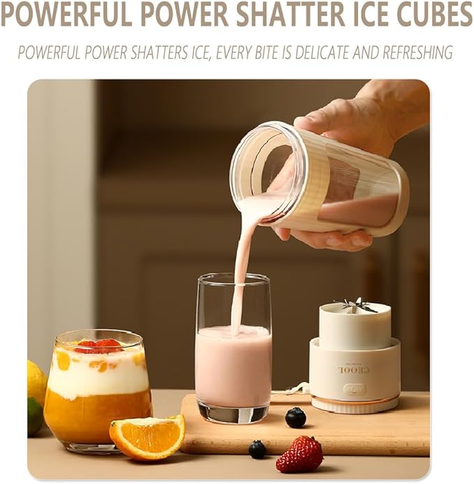 Portable Blender for Shakes and Smoothies, 12OZ Personal Size Blenders with 10 Stainless Blades, Mini Blender Cup for Kitchen, Office, Gym, USB-C Rechargeable, Travel Lid, Licuadora Portatil