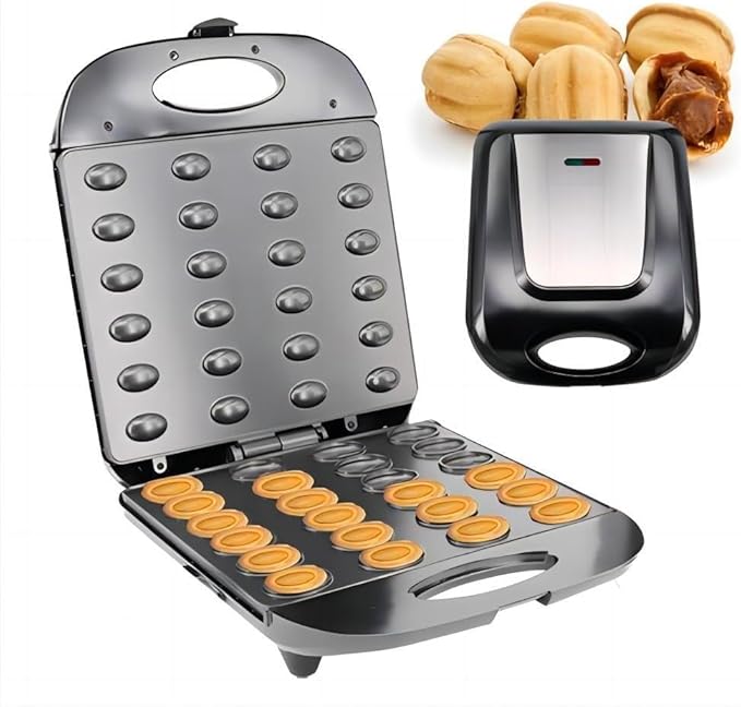 Electric Walnut Cookie Maker 24 Holes Mold Maker Electric Walnut Snacks Maker Mini Nut Machine Sandwich Iron Electric Nut Mold Maker Oreshek, Non-stick Easy to Clean, Black