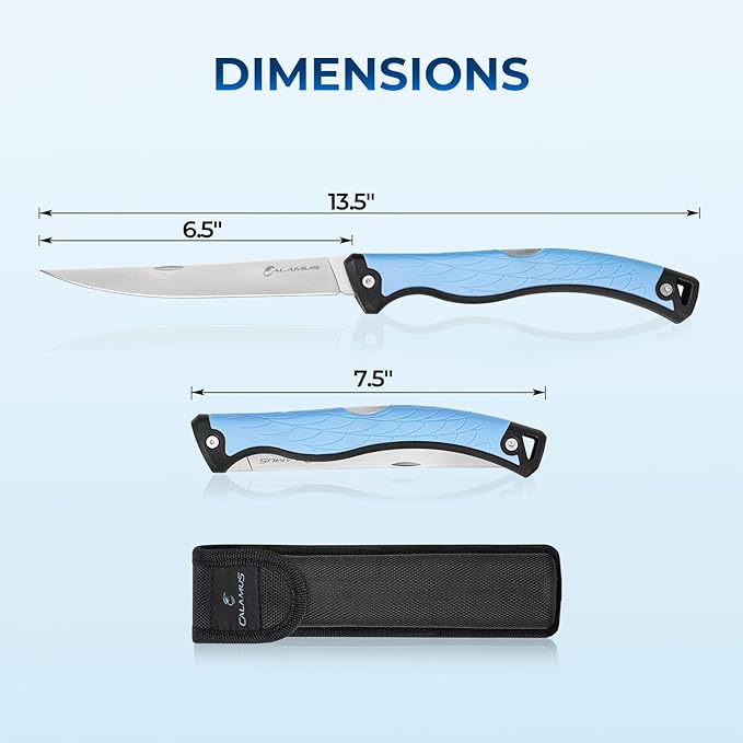 Calamus Folding Fillet Knife, Fishing Knife, G4116 German Stainless-Steel, Ultra-Sharp, Flexible & Corrosion-Resistant Blade, Non-Slip Handle, Lockback Design, Fishing Gear, Fishing Gifts for Men