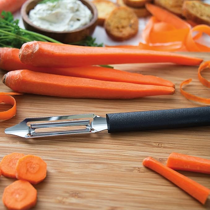 Rada Cutlery Deluxe Vegetable Peeler (W241), 2" Stainless Steel Swiveling Blade, Black Handle