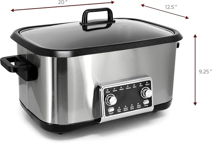 8 Quart 12-in-1 Deluxe Multi Cooker with Sous Vide Function, Programmable Electric Pressure Cooker with Non-Stick Pot, Glass Lid & Adjustable Temperature Settings for Family Meals