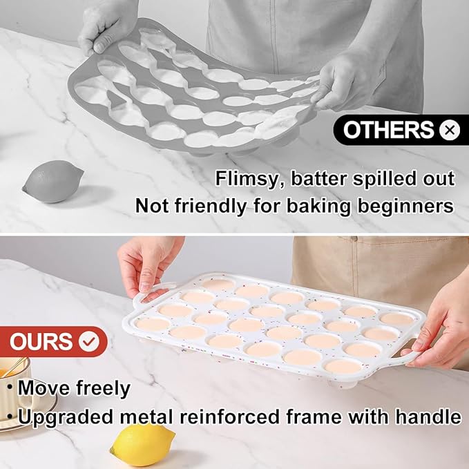CAKETIME Mini Muffin Pan, Metal Reinforced Frame Mini Cupcake Pans 24 Cups Nonstick Muffin Silicone Molds with Handle for Baking Muffins, Cupcakes, Egg Bites 2 Pack