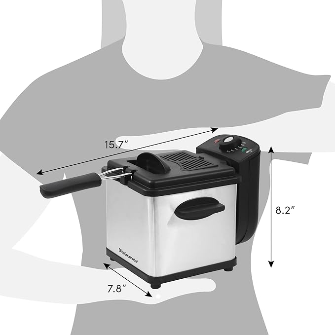 Elite Gourmet EDF1607# 800-Watt Mesh Basket 1.6 Quart / 6.5 Cup Oil Capacity, Electric Immersion Deep Fryer with Temperature Knob and Lid with View Window, stainless steel