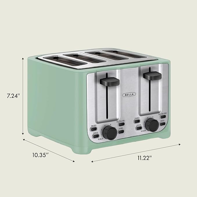 BELLA 4 Slice Toaster with Auto Shut Off - Extra Wide Slots & Removable Crumb Tray and Cancel, Defrost & Reheat Function - Toast Bread & Bagel, Sage