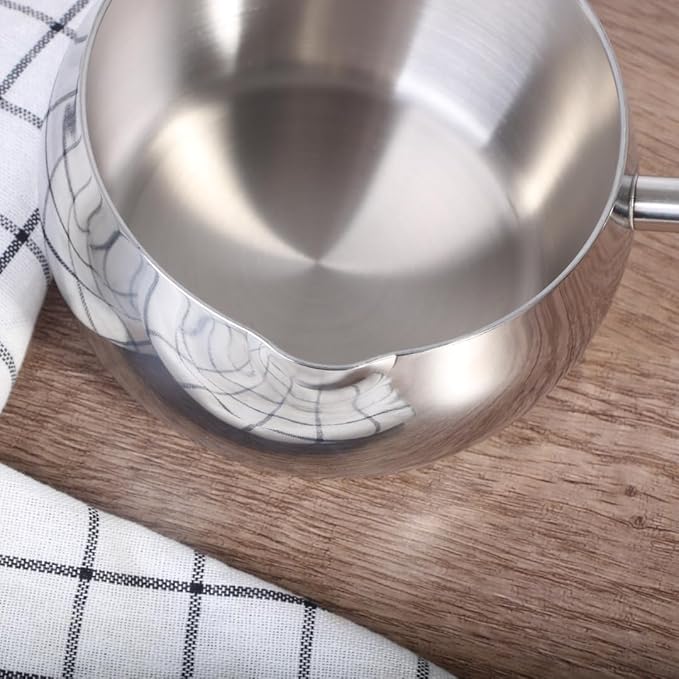 IMEEA 27oz Milk & Butter Warmer Pot SUS304 Stainless Steel Sauce Pot with Wooden Handle, 1–2 Servings for Heating Milk, Melting Butter & Small Sauces