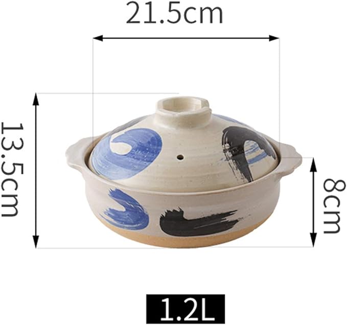 Donabe Japanese Casserole Pot Heat Resistant Ceramic Casserole With Lid Clay Rice Cooker Pot Casserole Clay Pot Slow Stev Saucepan Health Saucepan,C,1.2L