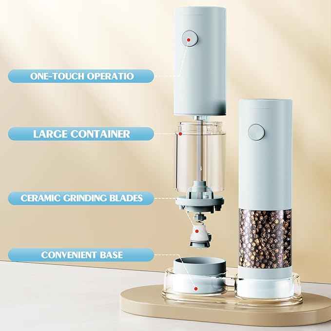 Electric Salt and Pepper Grinder Set Automatic Battery Pepper Mill Shakers Adjustable Coarseness Upgraded Larger Capacity with Led Home and Kitchen Appliances Birthday Gifts for Women Mom