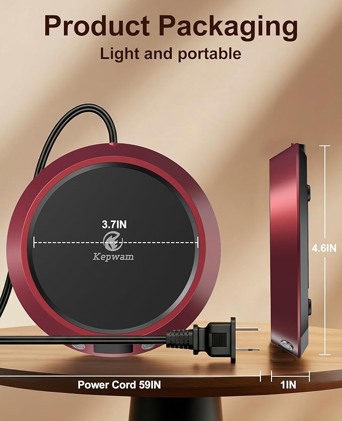Kepwam Coffee Mug Warmer - 50W Electric Coffee Warmer for Desk 3 Temp Settings & 2-9 Timer Smart Cup Warmer for Desk Candle Warmer Plate with LED Lights Beverage Tea Milk Warmer for Home & Office