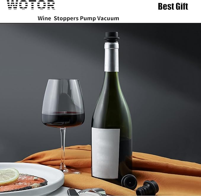 WOTOR Wine Stoppers Vacuum, Wine Saver, Wine Pump Vacuum Stoppers, Wine Preserver, Reusable Bottle Sealer Keeps Wine Fresh (Black, 24 Pieces)