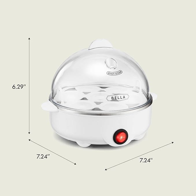 BELLA Rapid Electric Egg Cooker and Omelet Maker with Auto Shut Off, for Easy to Peel, Poached Eggs, Scrambled Eggs, Soft, Medium and Hard Boiled Eggs, 7 Egg Capacity Tray, Single Tier, White
