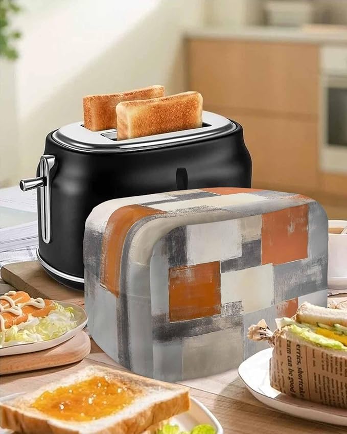 Burnt Orange Grey Toaster Cover 2 Slice, Oil Painting Modern Dustproof Bakeware Oven Protector with Top Hook, Abstract Art Waterproof Small Kitchen Appliance Toasters Dust Cover, 12"x7.5"x8"