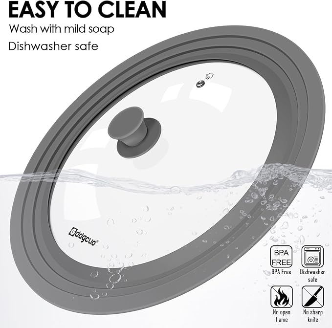 13-14-15 in Universal Pan Lid, Extra Large Silicone Pot Lid for Pots, Pans & Skillets, Replacement Frying Pan Lid with Heat Resistant Silicone Knob, Dishwasher Safe, Grey