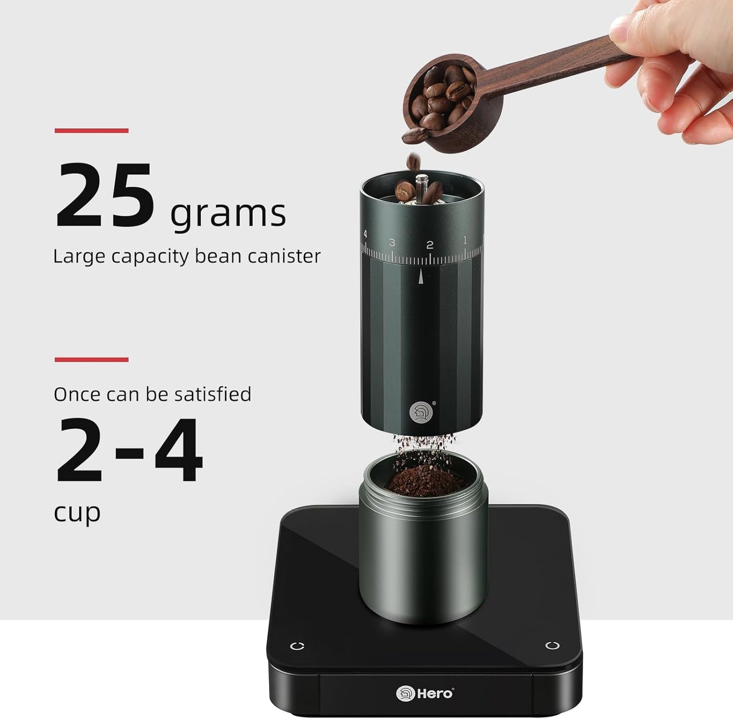 Manual Coffee Grinder, Z5 Hand Coffee Grinder with 25g Capacity External Adjustable Knob, Manual and Electric Dual Mode grinder, Espresso, Mocha, Pour-over, French Press Gray
