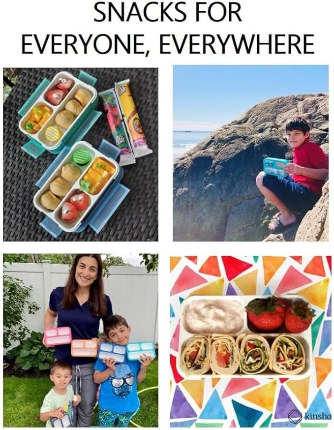 Small Snack Containers for Kids Toddlers - 3 Compartments (Set of 2) - Leak-Proof Reusable Boxes with Lids -BPA-Free Plastic Mini Bento Lunch Box - Ideal for School, Daycare, Holds 2 Cups (Navy+Blue)