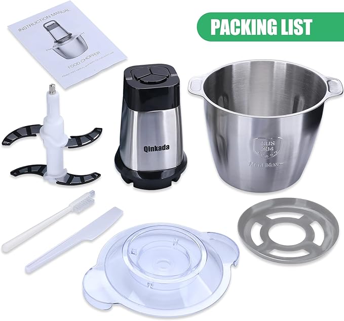 Qinkada Food Processor, 500W Powerful Meat Grinder, 14Cup Stainless Steel Bowl, 3 Speed Modes 4 Bi-Level Blades for Onion, Meat, Nuts, Fruit, Garlic, Vegetable, Baby Food