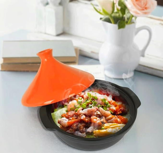 Moroccan Tagine Cooking Pot Cast Iron Enamel Stew Casserole Slow Cooker With Anti-Scalding Handles(Color:Green)