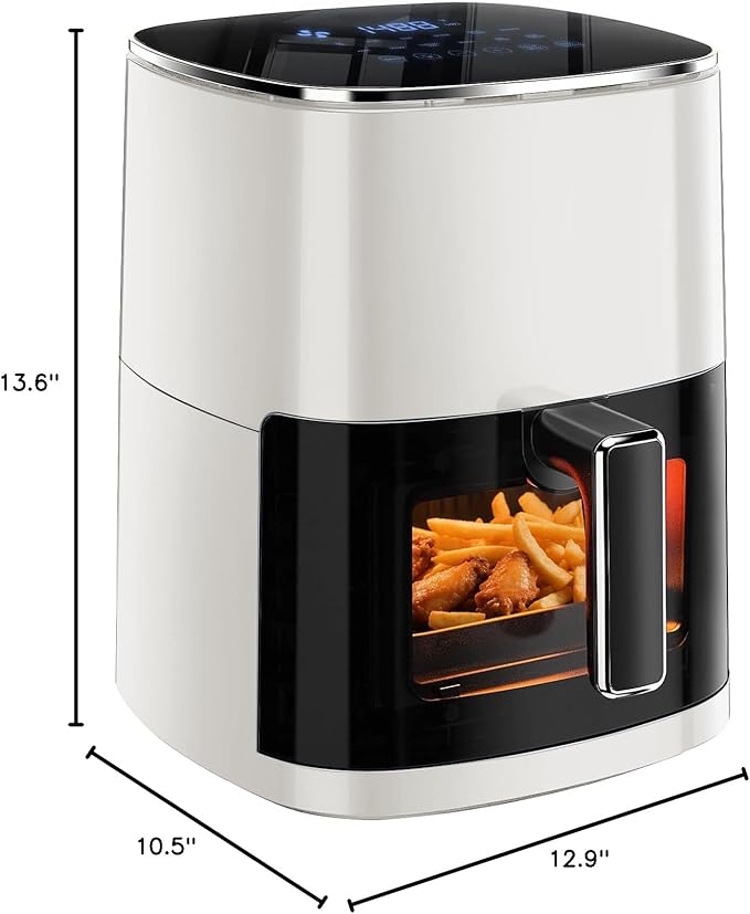 Simple Deluxe 12-in-1 Air Fryer 6.34 Qt, Digital Preset Airfryer with Visible Window, Nonstick and Dishwasher-Safe Basket, Air Fry, Roast, Bake, Dehydrate, Fries, 1700W, Beige