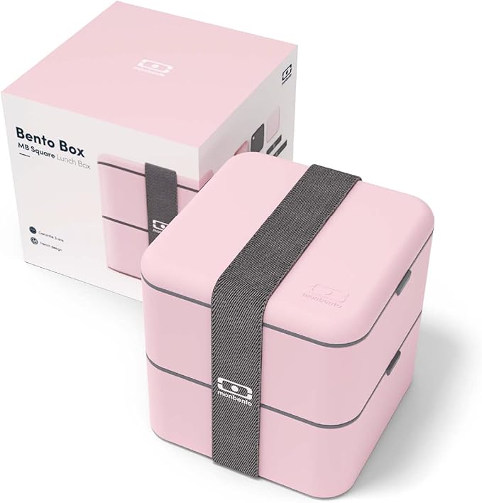 monbento - Large Bento Lunch Box MB Square Litchi with 2 Compartments - 57 oz - Leakproof Lunch Box for Work/Picnic/Meal Prep - BPA Free - Microwave & Dishwasher Safe - Pink