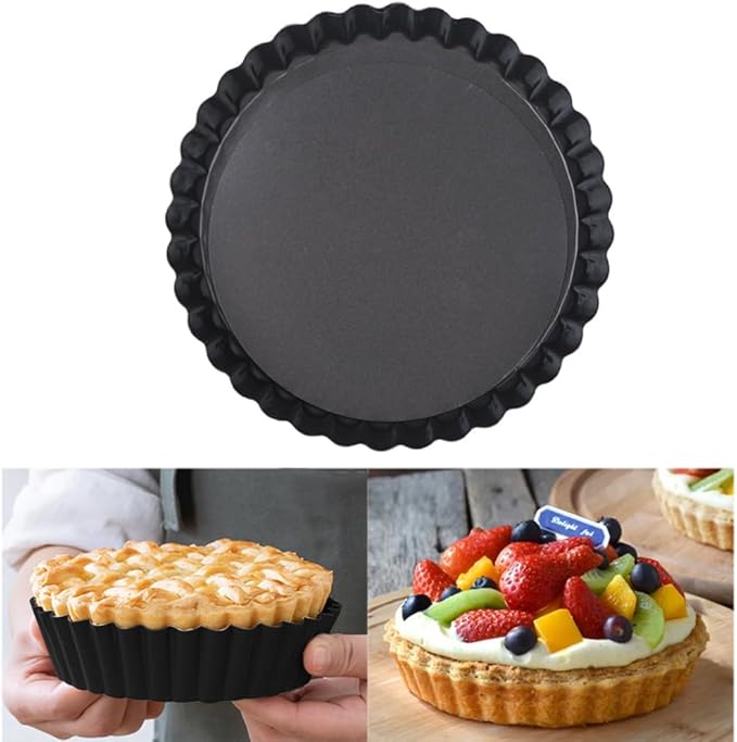 CALIDAKA Tart Pan Non-Stick Carbon Steel Quiche Pan Removable Bottom Pie Pans for baking Quiche Baking Dish(SIZE:8inch)