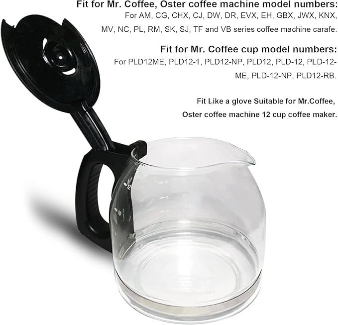 Replacement Coffee Pot Lid for Mr. Coffee Oster, Durable 12 Cup Coffee Pot Cover Carafe Top Replacement Accessories Parts for BVMC-CHX21 BVMC-CHX23 BVMC-EHX23 BVMC-EHX33CP BVMC-MVX (Black)