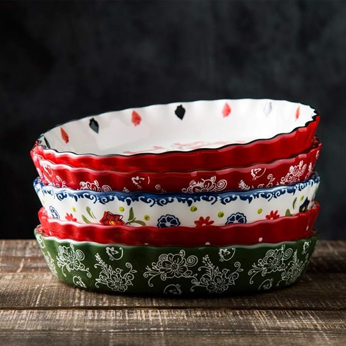 Pie Pans, 11 Inches Ceramic Quiche Pans, Round Pie Tins for Pie, Pizza, Cake, Dinner, Banquet,Oven Safe
