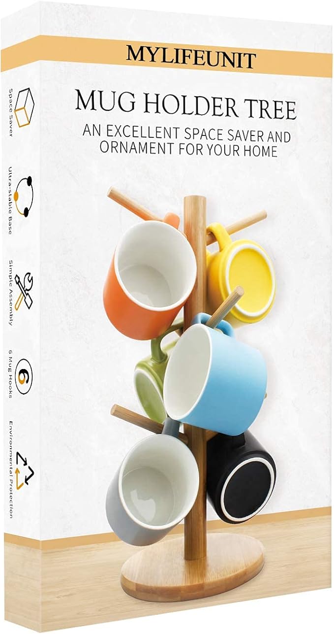 MyLifeUNIT Mug Holder Tree, Coffee Cup Holder with 6 Hooks (Yellow)