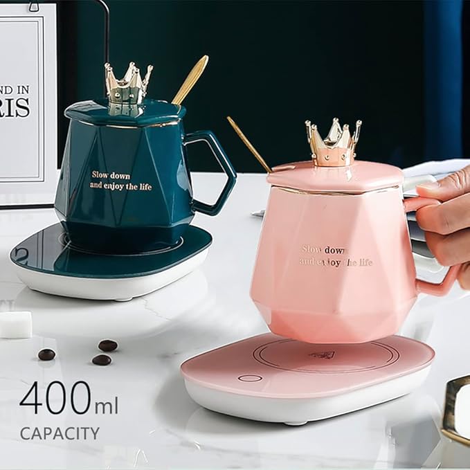 CGHWBEA Coffee Warmer for Desk,with Mug Set. Cup Warmer Tea Warmer, Electric Beverage Warmer, Drink Warmer for Cocoa, Tea, Milk (Pink), LUMAN03