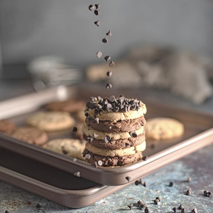 HAPPIELS Nonstick Baking Sheet Set of 2 – 10 x 15 Inch Non-Toxic Cookie Sheets | Premium Nonstick Jelly Roll Pans for Baking & Roasting | PFOA-Free, Durable Bakeware 15x10 in