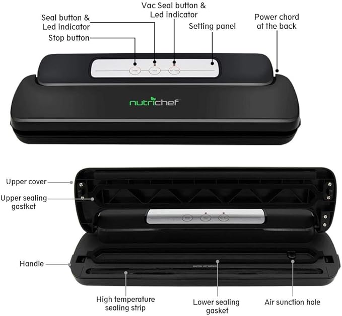 NutriChef Automatic Handheld Vacuum Sealer Machine - Simple & Compact Fresh Saver Meal - Vacuum Sealing System with Starter Pack for Food Preservation
