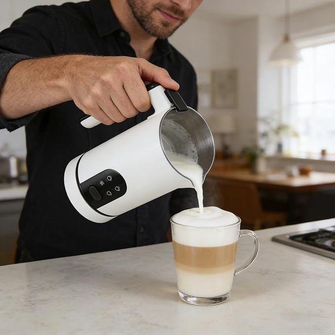 Electric Milk Frother, 4-in-1 Automatic Milk Steamer & Foamer 11.8oz/350ml, Automatic Warm and Cold Foam Maker and Milk Warmer for Latte, Cappuccinos, Macchiato (A)