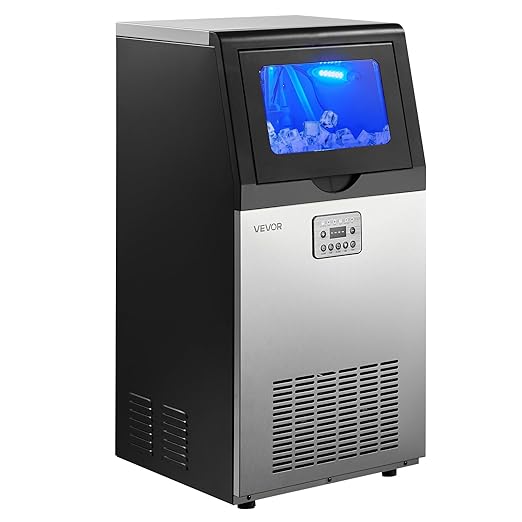 VEVOR Commercial Ice Maker Machine, 120 lbs/24h with 30 lbs Storage Capacity, Built-in/Freestanding/Under Counter, Stainless Steel Ice Maker with LED Display & Self-Cleaning, for Home Bar Restaurant
